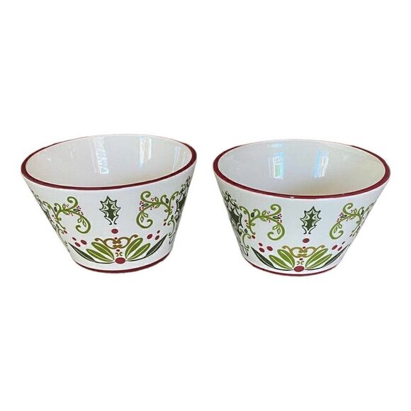 2 American Atelier Bargello Soup Holiday Cereal Bowls See Description - Picture 1 of 8